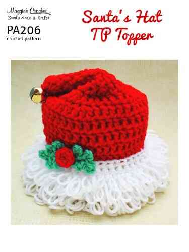 Crochet Pattern Santa Hat Toilet Tissue Topper PA206 R